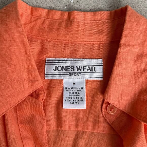 Y2K Flowy Linen Costal Coral Orange Jones Wear Button-up Longsleeve Shirt Medium - Picture 6 of 7